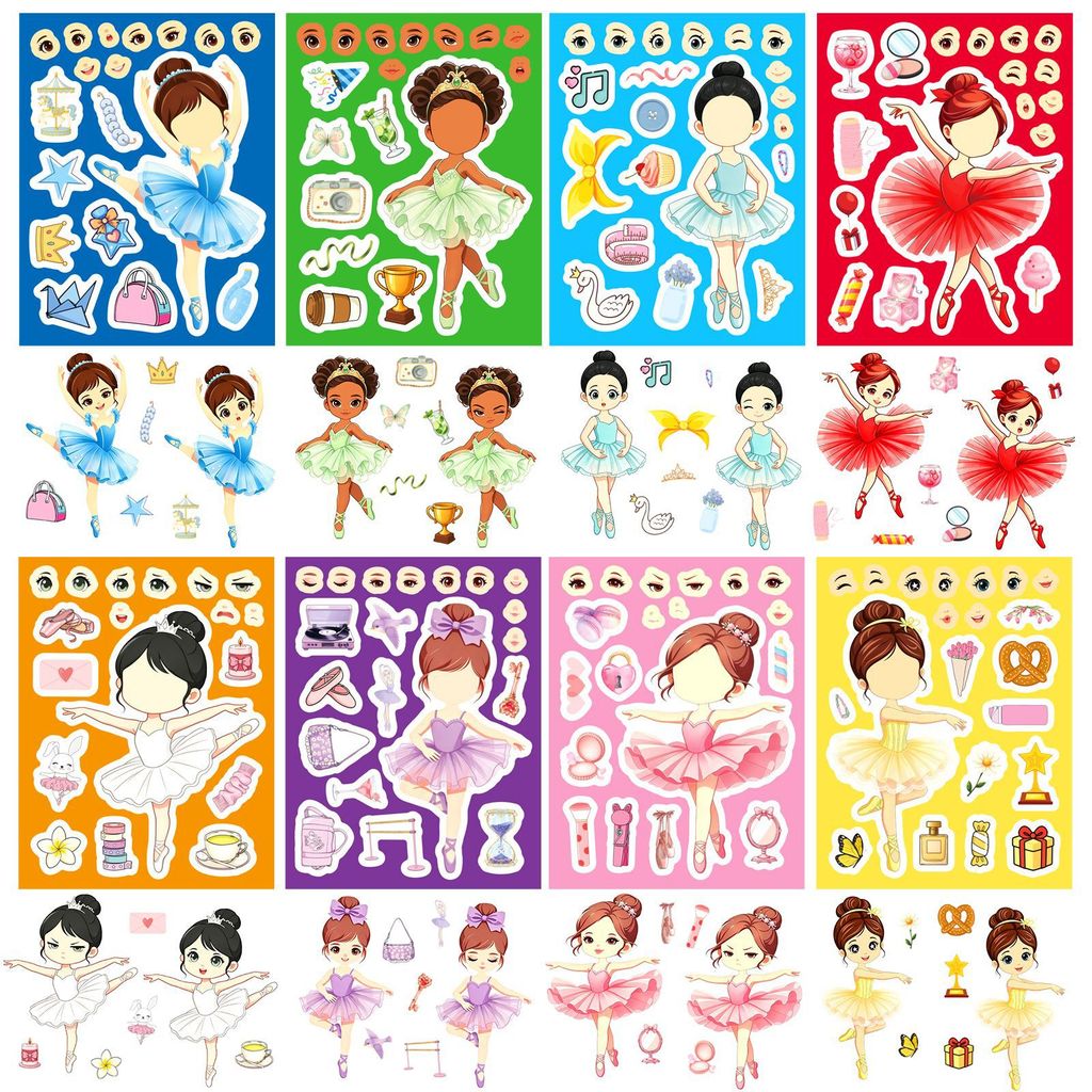 Kids Education Store - 8 Folhas de Adesivos de Rosto